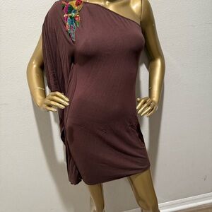 Elegant Brown One-Shoulder Dress